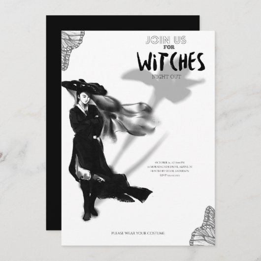 Silhouette Heks Halloween Feest Uitnodiging (Voorkant / Achterkant)