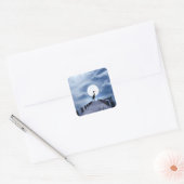 Silhouette Heron op een pier met een volledige maa Vierkante Sticker (Envelop)
