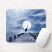 Silhouette Heron op Pier Full Moon Beach Muismat (Met muis)