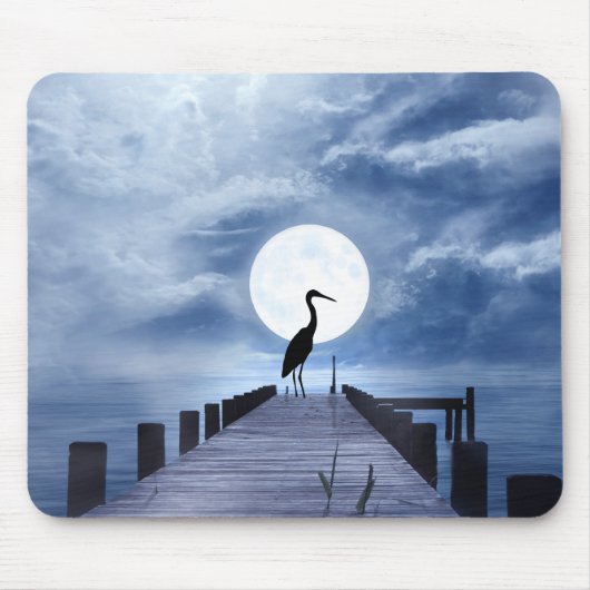 Silhouette Heron op Pier Full Moon Beach Muismat (Voorkant)