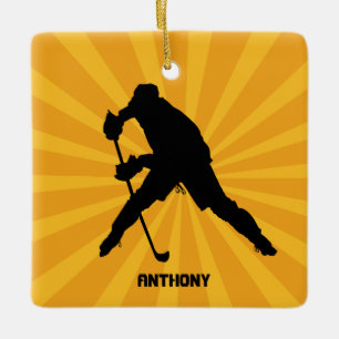 Silhouette Hockey met geel kerstversiering Keramisch Ornament