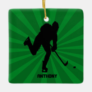 Silhouette Hockey met groene kerstversiering Keramisch Ornament