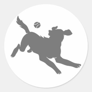 Silhouette hond met bal ronde sticker