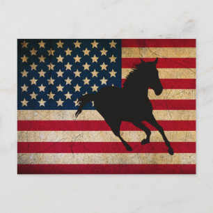 Silhouette Horse en Patriottische vlag van de Vere Briefkaart