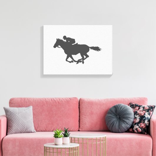 Silhouette horse jockey - Kies achtergrondkleur Canvas Afdruk (Insitu (Woonkamer))