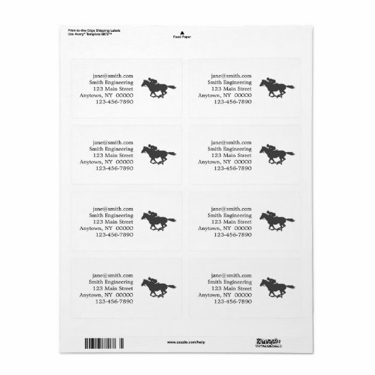 Silhouette horse jockey - Kies achtergrondkleur Etiket (Full Sheet)