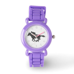 Silhouette horse jockey - Kies achtergrondkleur Horloge