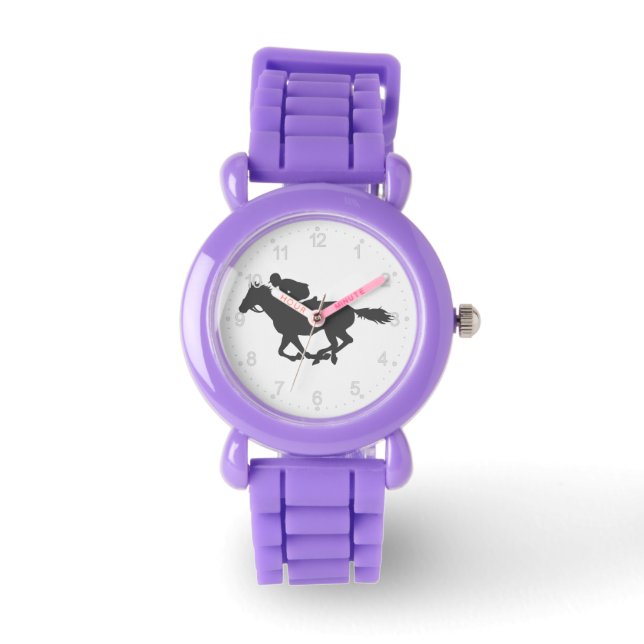 Silhouette horse jockey - Kies achtergrondkleur Horloge (Voorkant)