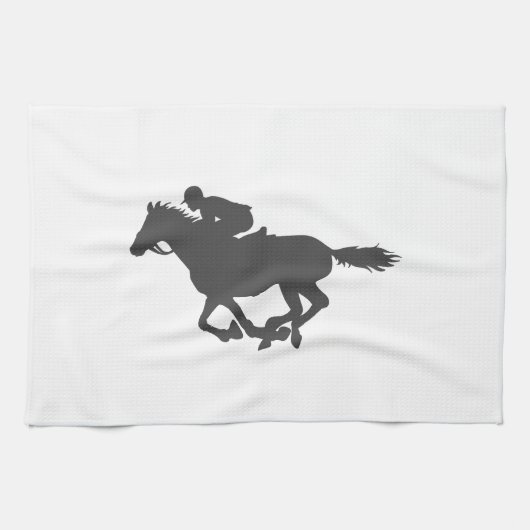 Silhouette horse jockey - Kies achtergrondkleur Theedoek (Horizontaal)