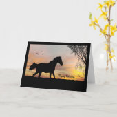 Silhouette Horse w / Sunset Verjaardag Kaart (Gele Bloem)