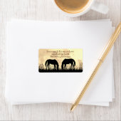 Silhouette Horses Grazing in Field Sunset Address Etiket (Insitu)