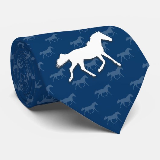 Silhouette Horses Pattern | Blauw Stropdas (Opgerold)