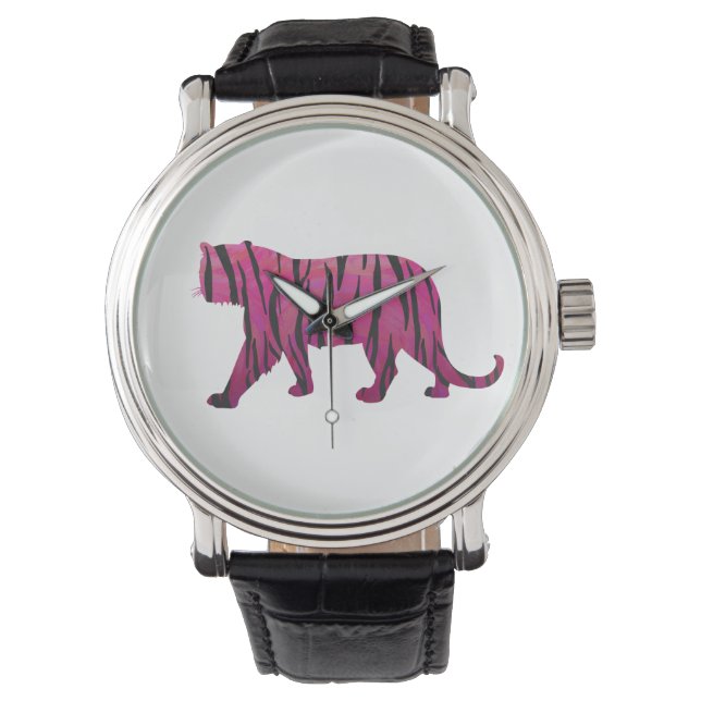 Silhouette Hot Pink en Black Tiger Horloge (Voorkant)