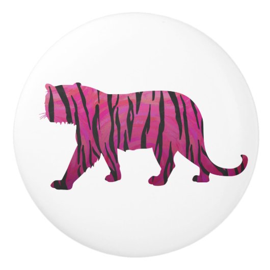 Silhouette Hot Pink en Black Tiger Keramische Knop (Voorkant)