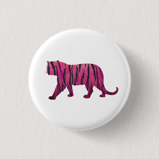 Silhouette Hot Pink en Black Tiger Ronde Button 3,2 Cm (Voorkant)