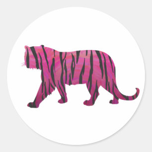 Silhouette Hot Pink en Black Tiger Ronde Sticker