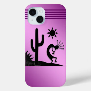 Silhouette Kokopelli op Paars iPhone 15 Case