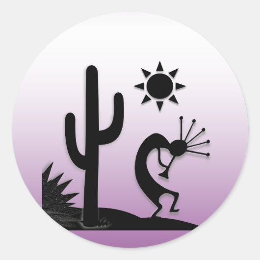 Silhouette Kokopelli Ronde Sticker (Voorkant)