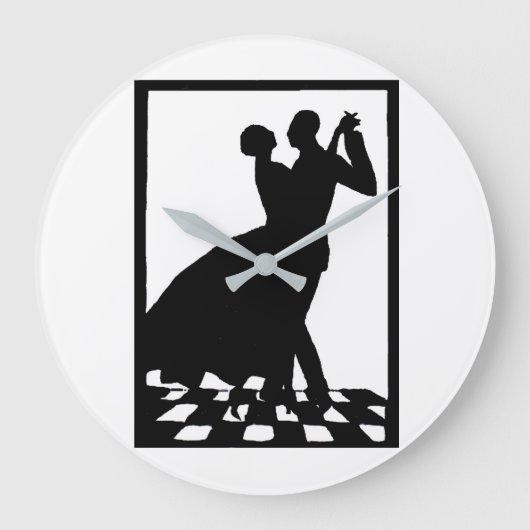 silhouette koppels dansen in het donker grote klok (Voorkant)