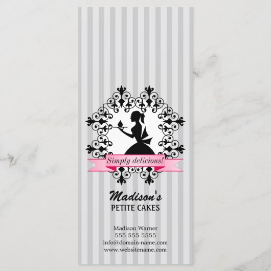 Silhouette Lady Cupcake Roze en Zilver Menu (Achterkant)