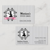 Silhouette Lady Cupcake Silver en Pink Visitekaartje (Voorkant / Achterkant)