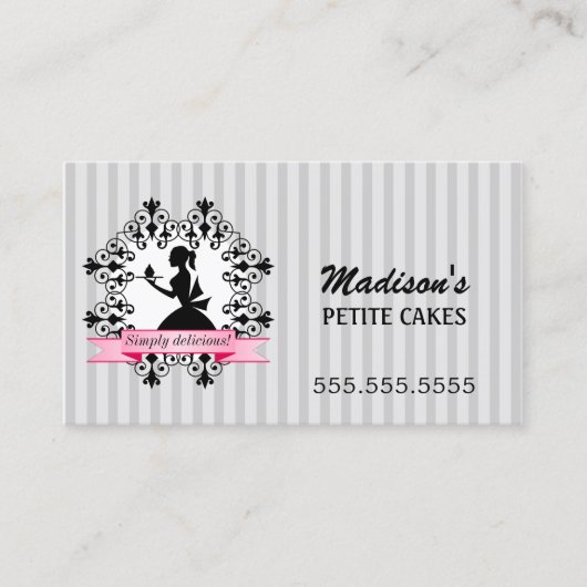 Silhouette Lady Cupcake Silver en Pink Visitekaartje (Voorkant)