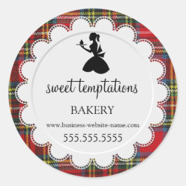 Silhouette Lady Cupcake Tartan Bakery Packaging Ronde Sticker