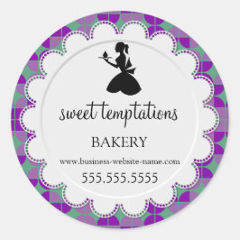 Silhouette Lady en Cupcake Bakery Packaging Ronde Sticker