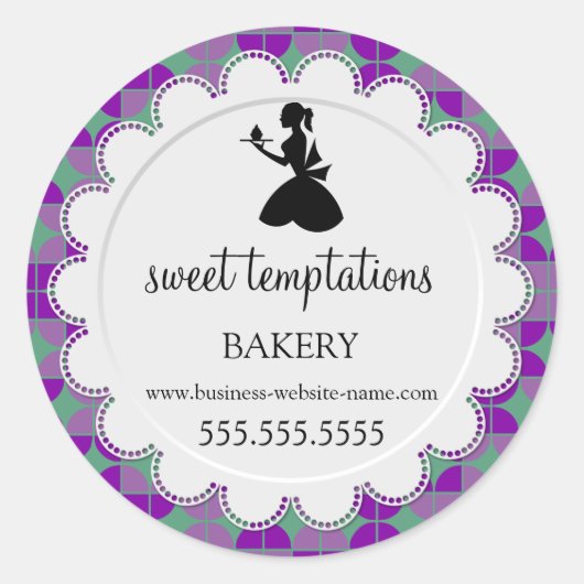 Silhouette Lady en Cupcake Bakery Packaging Ronde Sticker (Voorkant)