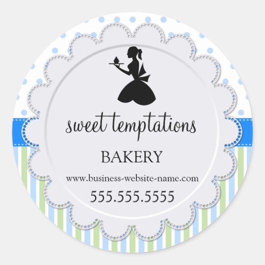 Silhouette Lady en Cupcake Bakery Packaging Ronde Sticker (Voorkant)