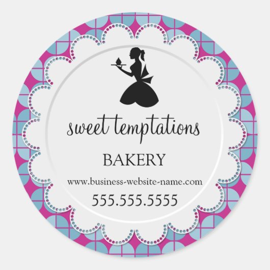Silhouette Lady en Cupcake Bakery Packaging Ronde Sticker (Voorkant)