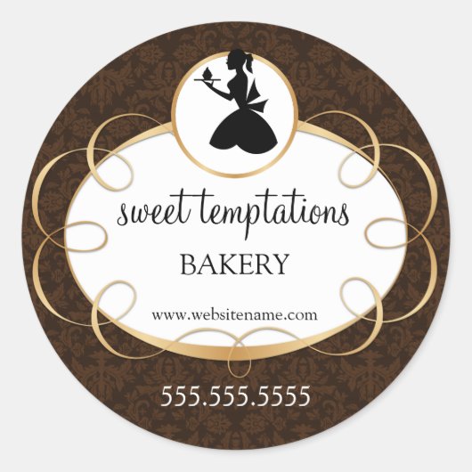 Silhouette Lady en Cupcake Bakery Packaging Ronde Sticker (Voorkant)