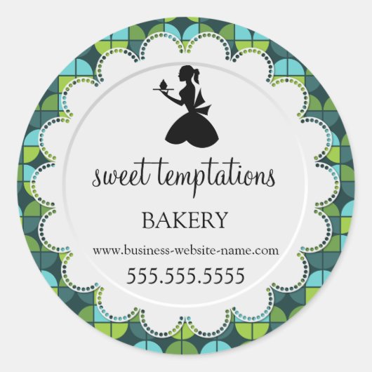 Silhouette Lady en Cupcake Bakery Packaging Ronde Sticker (Voorkant)