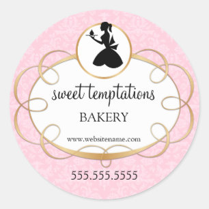 Silhouette Lady en Cupcake Bakery Packaging Ronde Sticker