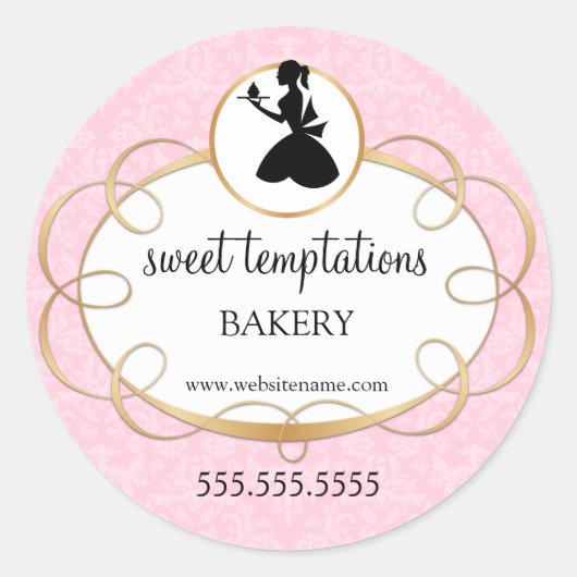 Silhouette Lady en Cupcake Bakery Packaging Ronde Sticker (Voorkant)