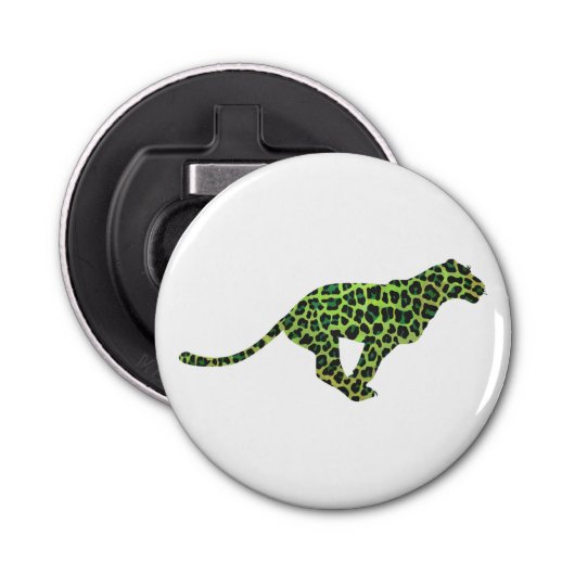Silhouette Leopard Black en Green Button Flesopener (Voorkant)