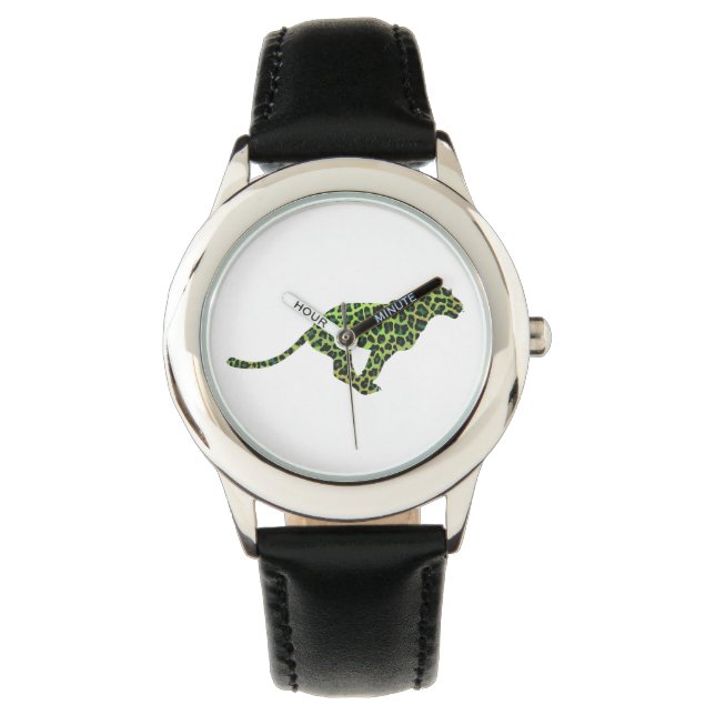 Silhouette Leopard Black en Green Horloge (Voorkant)