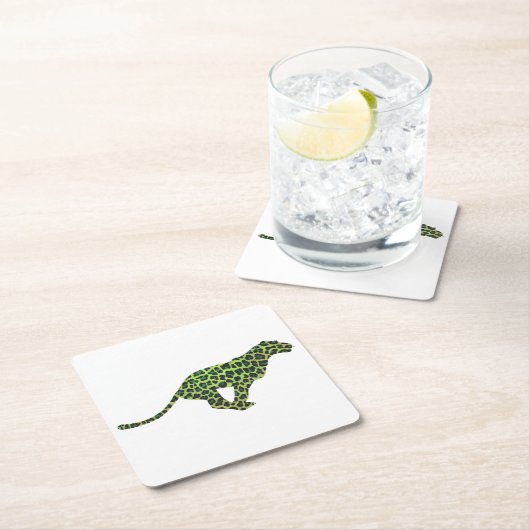 Silhouette Leopard Black en Green Kartonnen Onderzetters (Insitu)