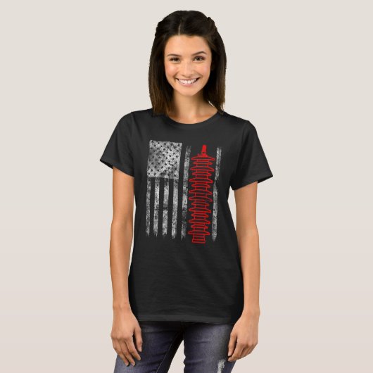 Silhouette Lightning Arrester American Flag Linema T-shirt (Voorkant volledig)