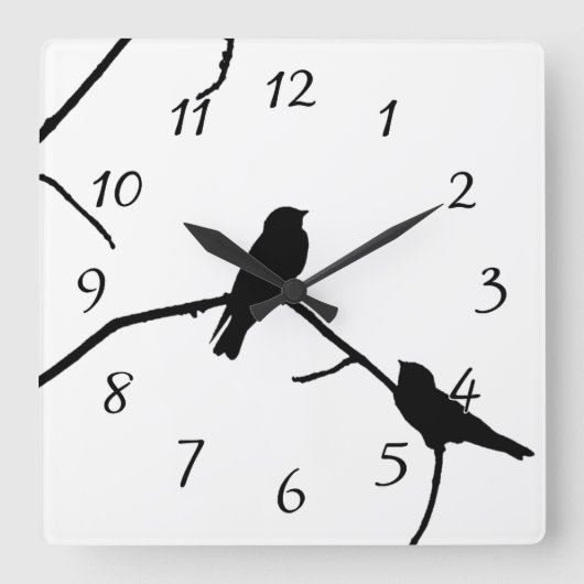 Silhouette Love Bird Watchen Vierkante Klok (Voorkant)