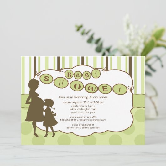 Silhouette Mam Baby shower Genderneutraal Groen Kaart (Staand voorkant)