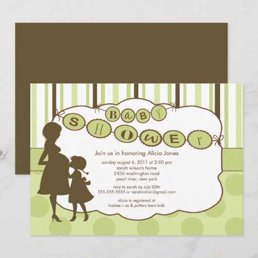 Silhouette Mam Baby shower Genderneutraal Groen Kaart (Voorkant / Achterkant)