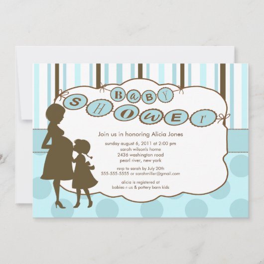 Silhouette mama Baby shower Baby Blue Brown Kaart (Voorkant)