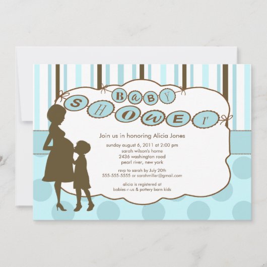 Silhouette mama Baby shower Baby Blue Kaart (Voorkant)
