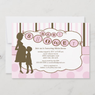 Silhouette mama Baby shower Baby Girl Pink Kaart