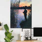 Silhouette Man Gevist bij zonsondergang - Impressi Poster (Thuiskantoor)