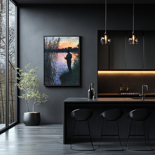 Silhouette Man Gevist bij zonsondergang - Impressi Poster