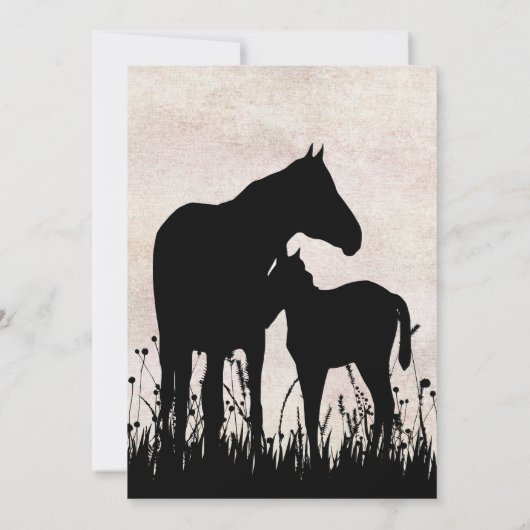 Silhouette Mare en Foal Horse Baby shower Flat Bedankkaart (Achterkant)