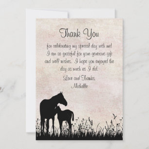 Silhouette Mare en Foal Horse Baby shower Flat Bedankkaart