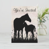  Silhouette Mare en Foal Horse Baby shower Kaart (Staand voorkant)